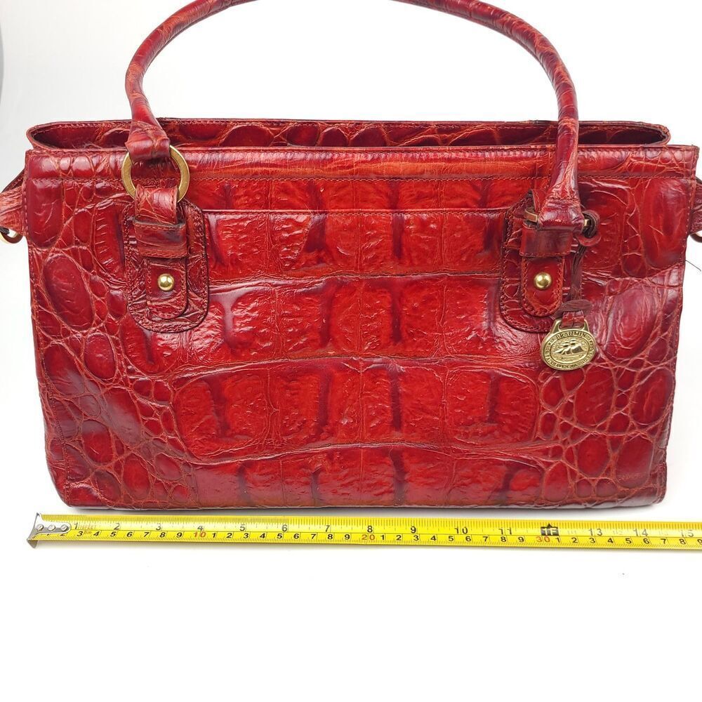 BRAHMIN Large Red Croc Embossed Luxury Leather Tote Shoulder Bag + Wallet Set - Picture 11 of 16